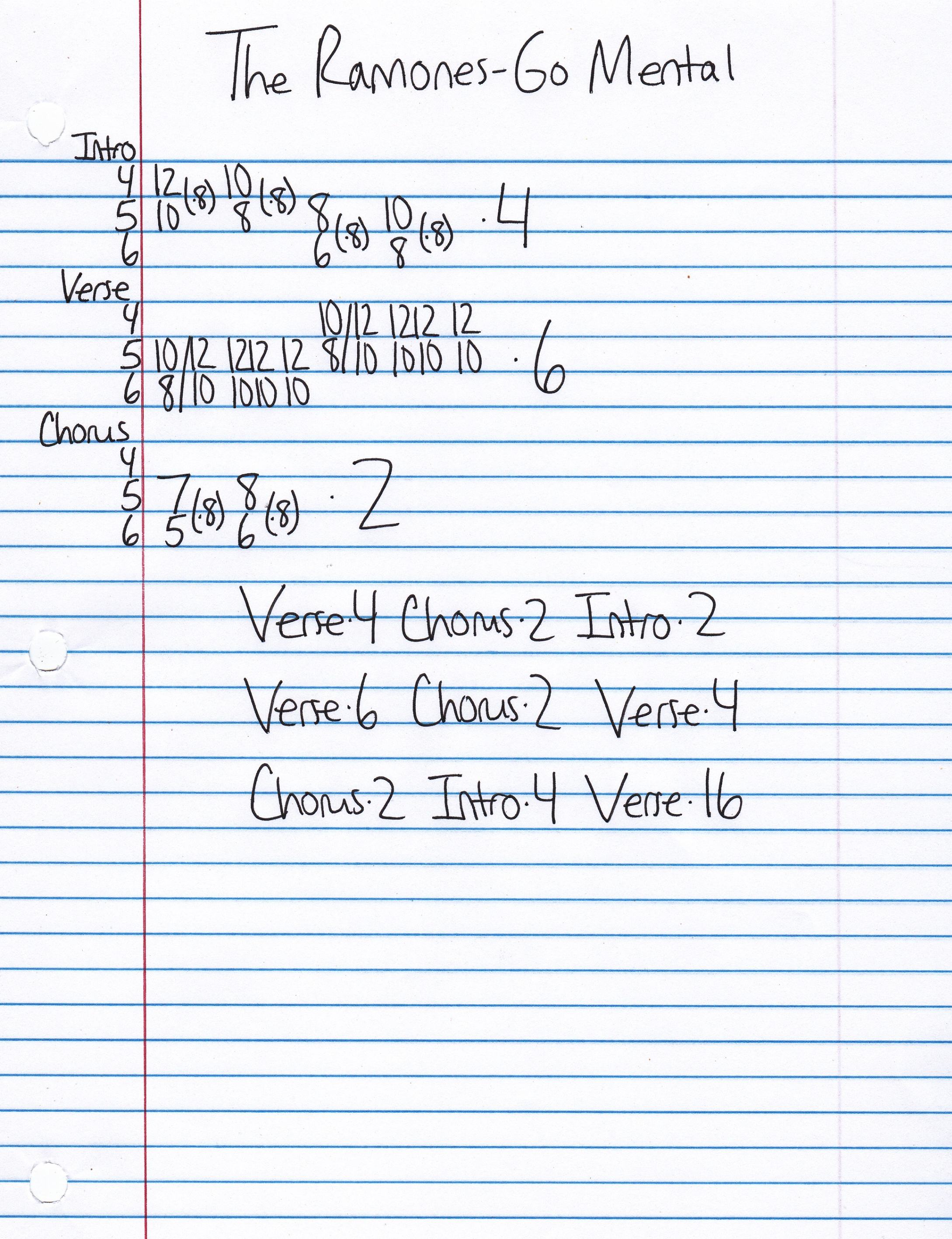 High quality guitar tab for Go Mental by The Ramones off of the album Road To Ruin. ***Complete and accurate guitar tab!***